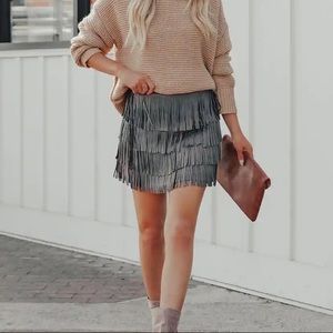 NWT Vici Leja Faux Suede Fringe Mini Skirt